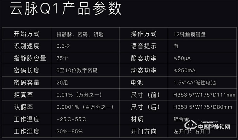 金洛克智能锁 云脉Q1 指静脉智能锁虚位密码锁