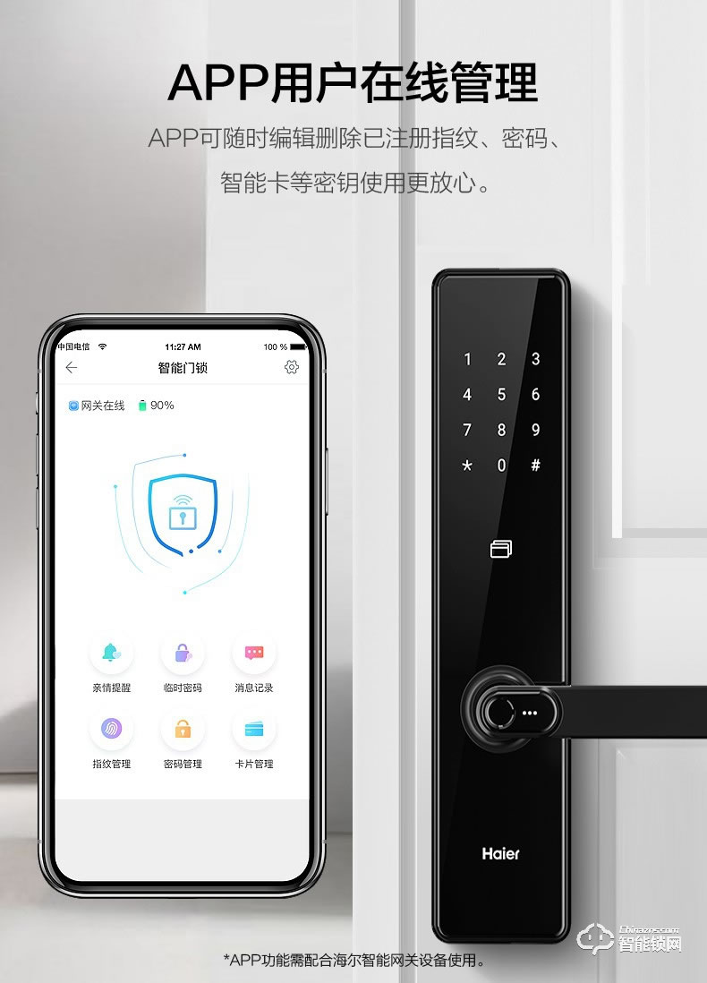 海尔智能锁 E20家用防盗门智能门锁电子密码锁