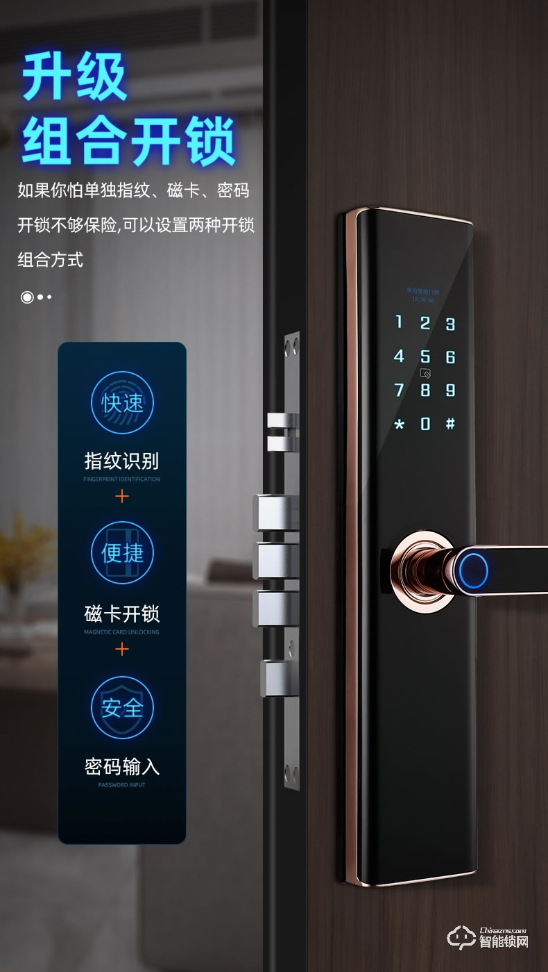 奥珀智能锁 AP-ZB701全自动指纹锁防盗门磁卡门锁